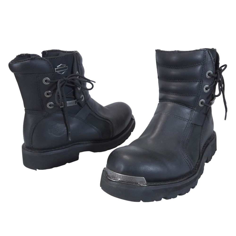 Harley Davidson Larissa Black Leather‎ Riding Boots Women 9.5M Metal Toe Plate